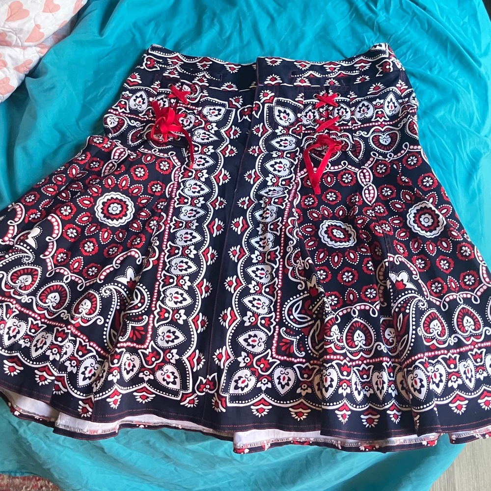 Nanette Lepore Navy and Red Printed Circle Skirt